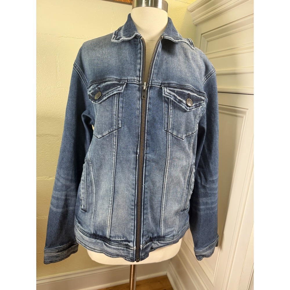 Rock & Republic Fever Denim Jacket Womens Small Blue Zip Stretch